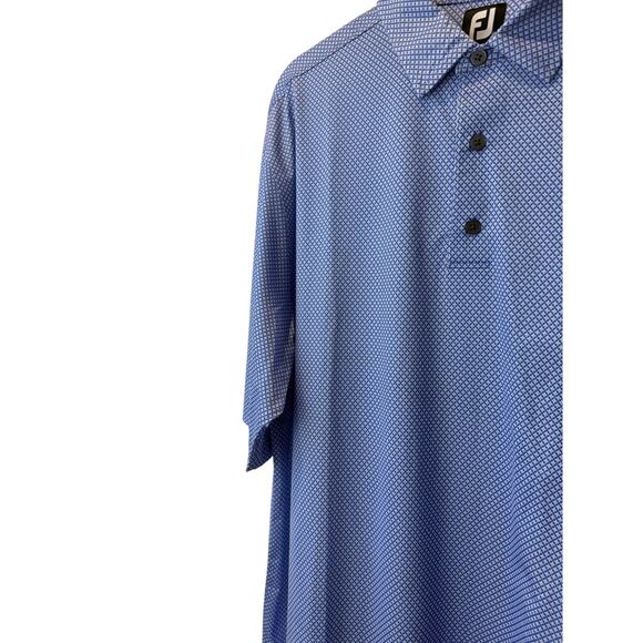 FJ Polo Foot Joy Blue Star Pattern Short Sleeve Collared Button Shirt Size XXL - Picture 2 of 4